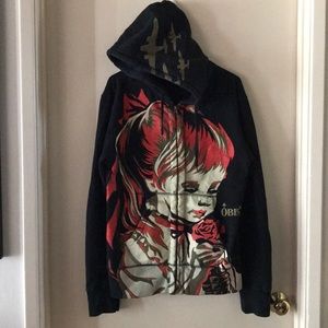 Obey Zip Up Black Hoodie Grenade Girl Mens Medium